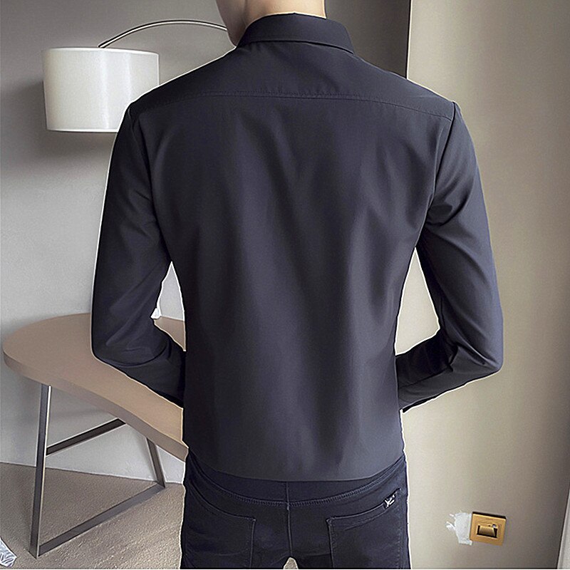 Lente en herfst heren lange mouwen gestreept shirt wit zwart heren top slim camisa s-xxxl
