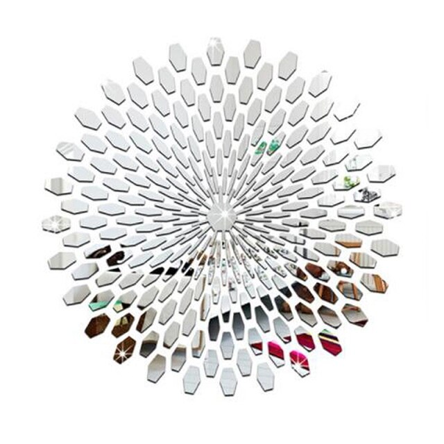 Decoración artística creativa con patrón geométrico de pétalos, Fondo de pared para dormitorio, decoración de pared del pasillo, varilla espejo para pared acrílica autoadhesiva: Silver