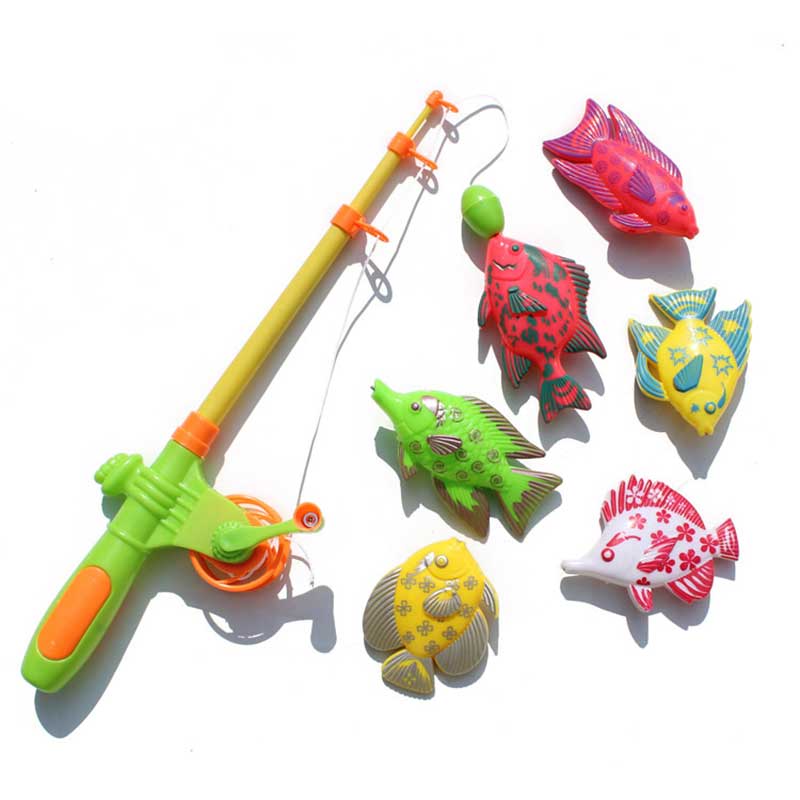 6 stk børns magnetiske fiskeri legetøj plast fisk udendørs indendørs sjovt spil baby bad med fiskestang legetøj til piger  -17 m09