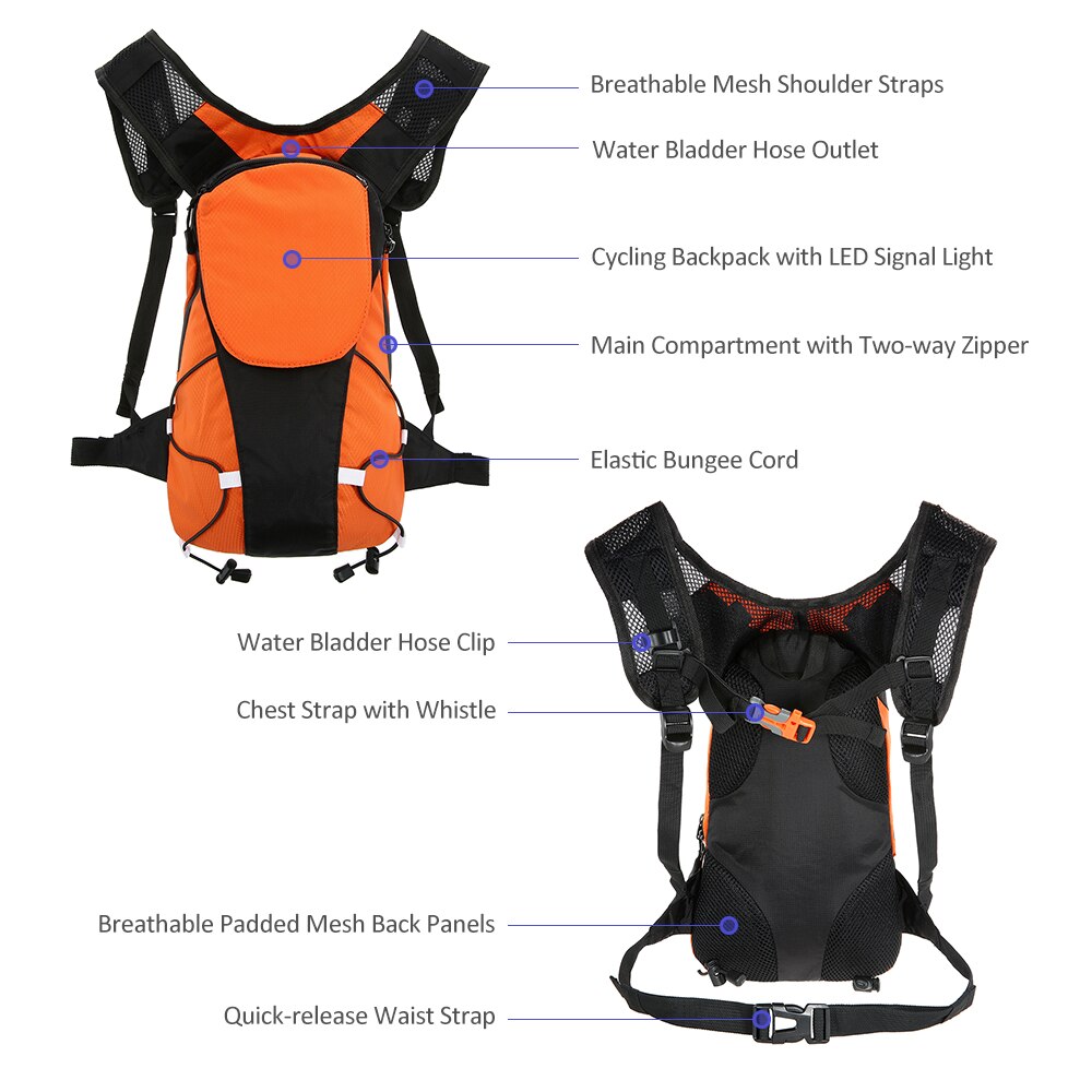 5L Lightweight USB Rechargeable Reflective Backpack with LED Signal Light Outdoor Sport Safety Bag Gear for Cycling Jogging