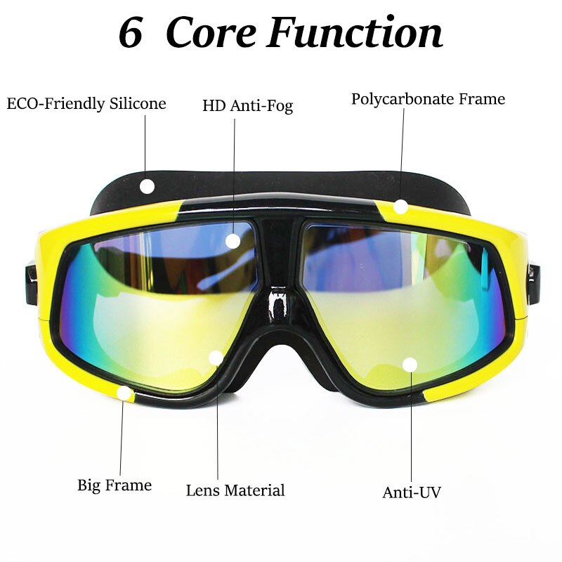 Waterproof Comfortable Silicone Big Frame Polarized Swim Glasses Anti-Fog UV Protection Swimming Goggles for Men Women