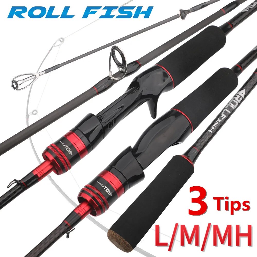Rollfish 3 spidser power l/m/mh spinning casting kulfiber lokkefiskestang ferskvands saltvand bas fiskestang 1.68-2.7m stk.