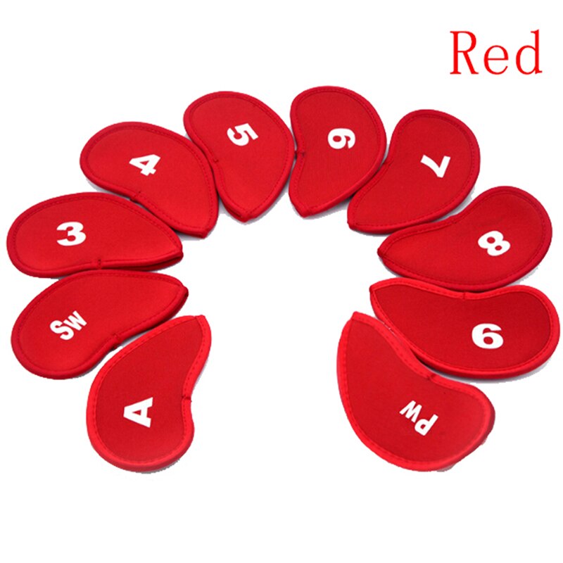 10 Pçs/set Golf Iron Head Covers de Ferro Janela de Proteção Preto Golf Club Ferro Putter Protector de Cabeça Acessórios de Golfe: Vermelho