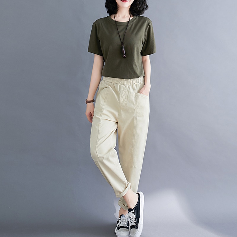 Loose Plus Size Woman Jeans Autumn Casual Boyfriend Jeans For Women Stretch Waist Mom Jeans Solid Washed Denim Trousers