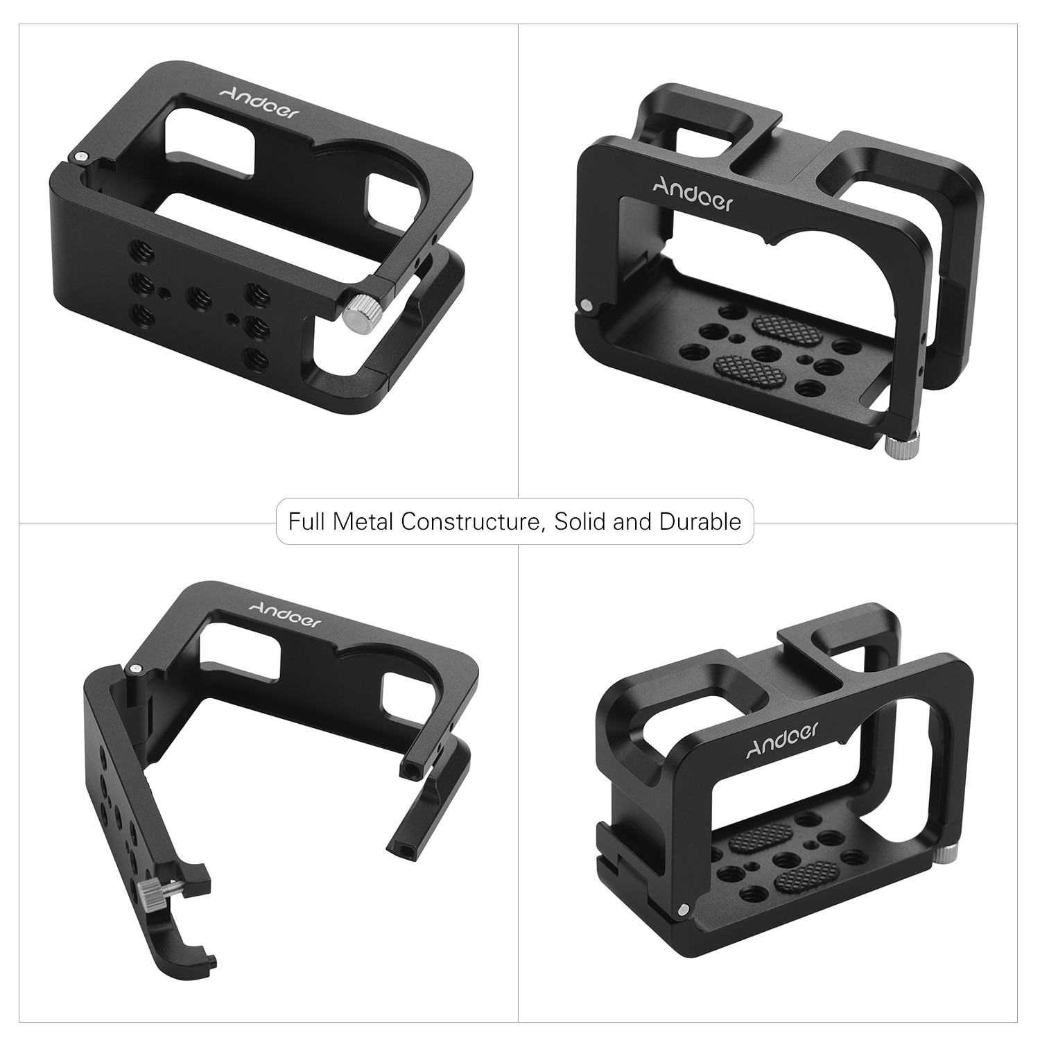 Andoer Metalen Camera Kooi Compatibel met voor OSMO ACTION Vlogging Schieten Case met Koud Shoe Mount 1/4 Schroef Interfaces