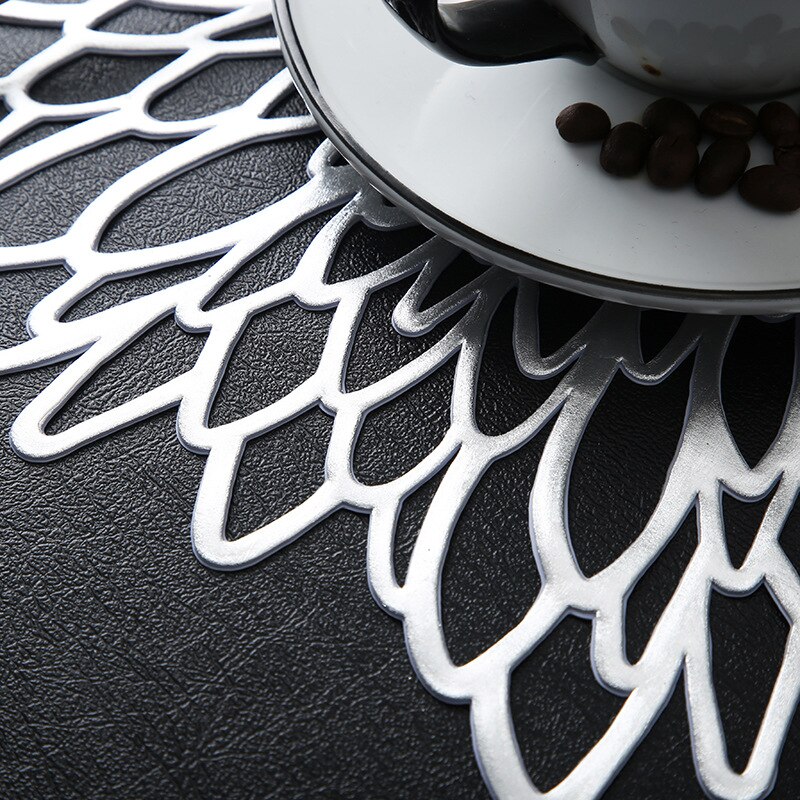 6/4PCS Round Placemats Restaurant Hollow PVC decoration Meal Mat Anti Dining Table Line Mat Steak Plate Pad Flowers