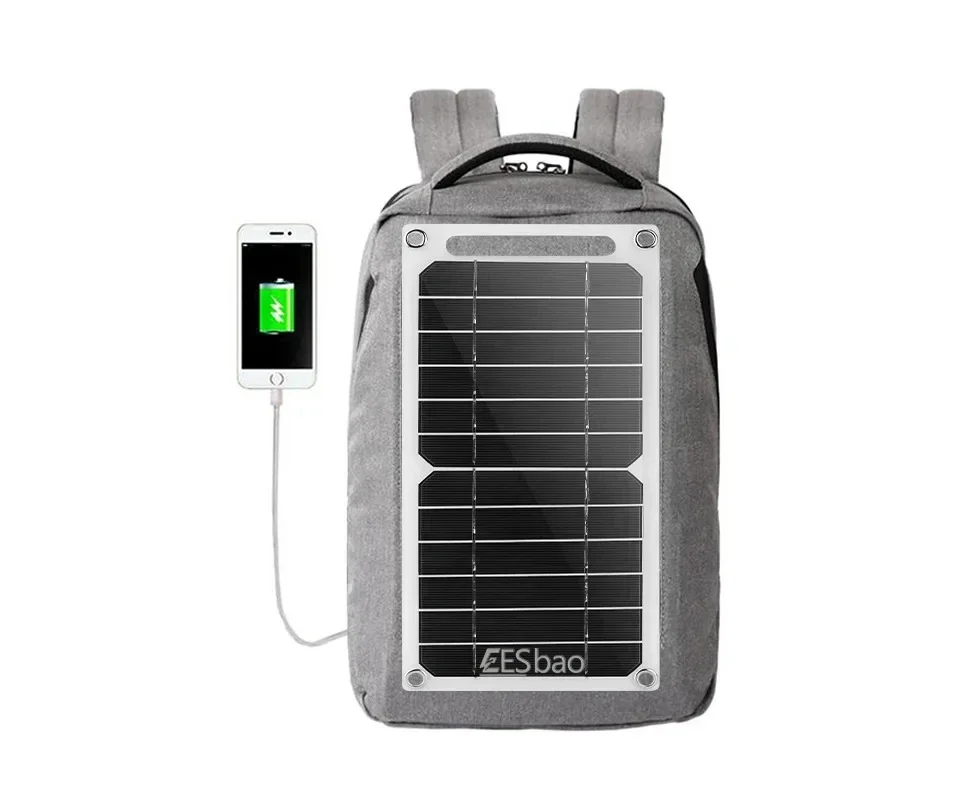Solar Panel USB Waterproof Outdoor Hiking Camping Portable Battery Mobile Phone Charging Bank Charging Panel: black