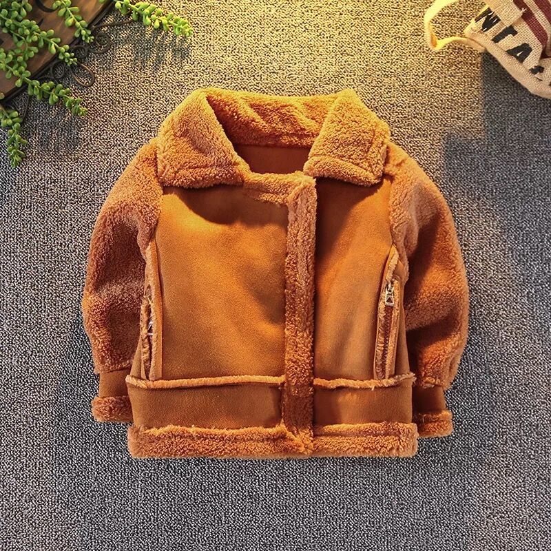 Children Boys Girls Winter Windproof Zipper Long Sleeves Wool Coats Kids Clothing Patchwork Thick Warm Outerwears C20: Jiao tang se / 2T