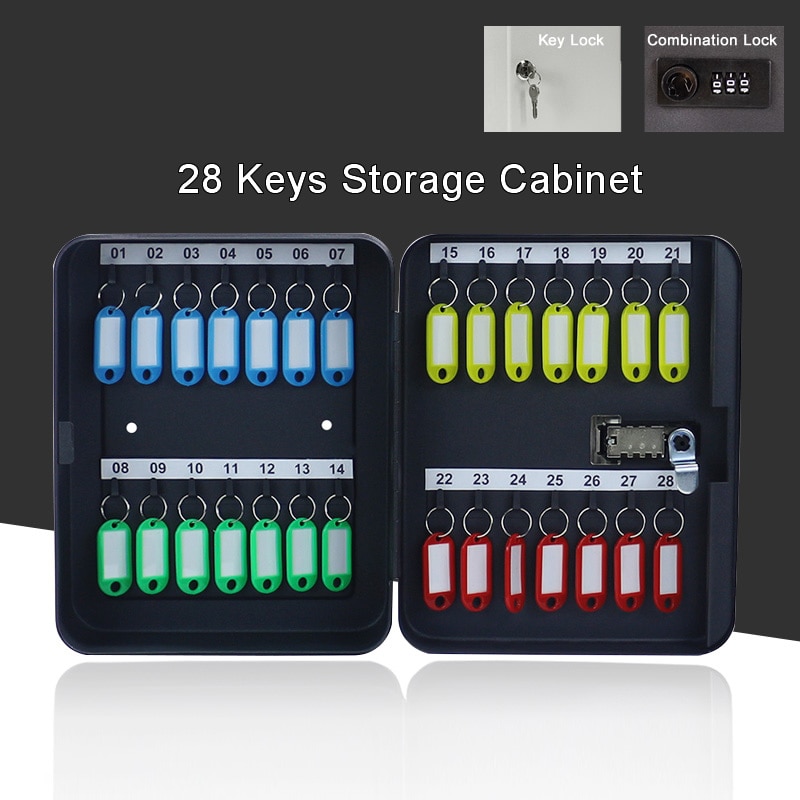 Metal 28 Keys Security Cabinet Safe Storage Box Combination/Key Lock Spare Car Keys Organizer For Home Office School Hotel