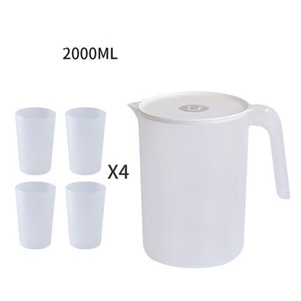 Pitcher Water 2L Plastic Cold Water Bottle And Cups Set Home Large Capacity Water Jug With Handle Juice Pitcher Jug For Juices: 2000ml with 4cups W