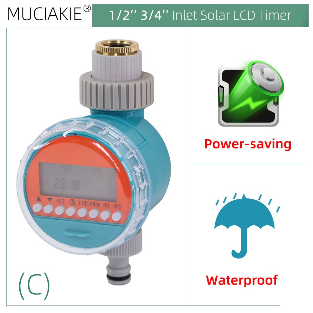 Gardening Irrigation Waterproof Solar Water Timer LCD Greenhouse Automatic Electronic Irrigator Watering Controller System: C