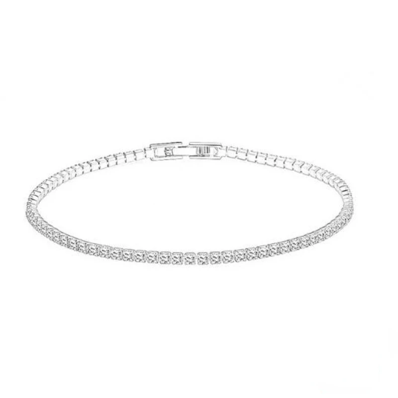 Joias de prata 925 pura 18cm pulseira de tênis 2mm zircônia presente de aniversário pulseiras de prata esterlina real: Branco / 19cm