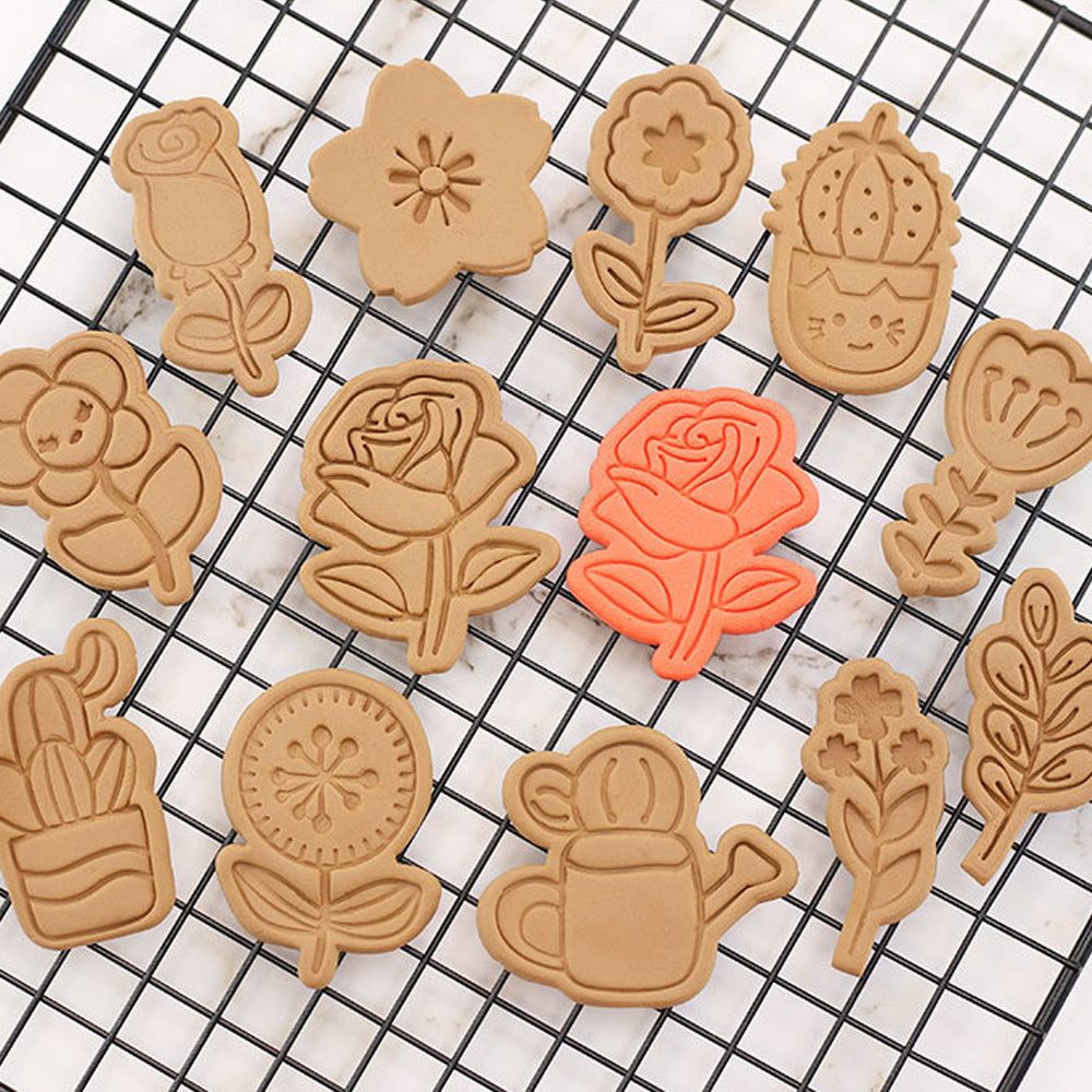 Molde para galletas con flor de Rosa para el día de la madre, molde para galletas con dibujos animados de flor de cerezo, para hornear, DIY, 3D, para prensar galletas a mano