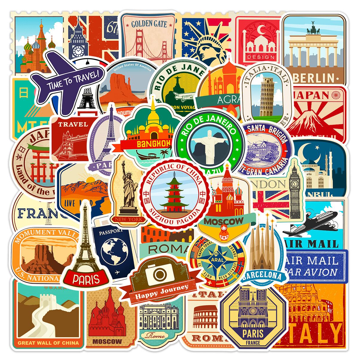 50/100PCS Mix Wereldberoemde gebouwen Reizen Stad Stickers Landmark Landschap Decals DIY Telefoon Bagage Laptop Skateboard Sticker: Colorful