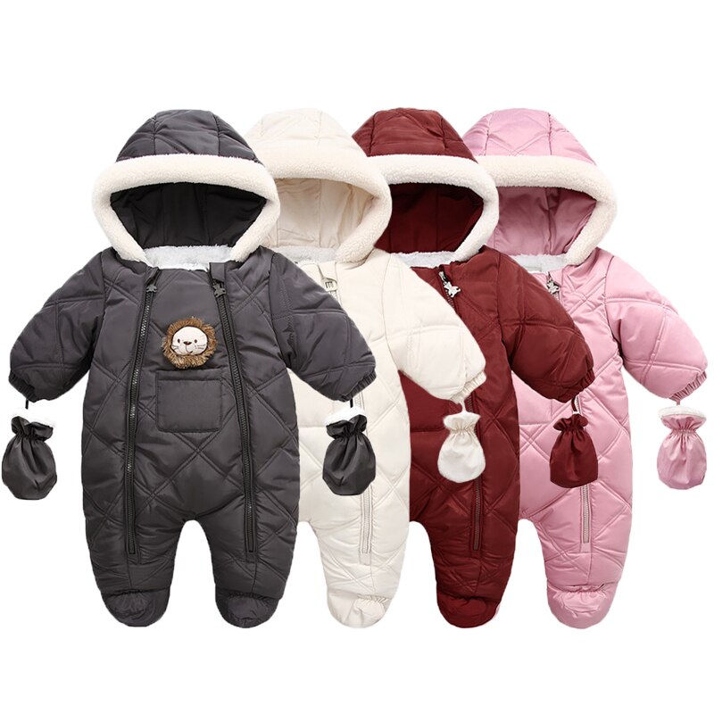 2021 nova moda menina snowsuit menino outwear 0-24m roupas de bebê com luvas de inverno do bebê recém-nascido macacão infantil