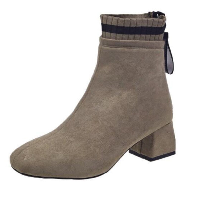 Ankelstøvler i imiteret ruskind kvinder chunky hæle plyssko kvinde smarte sko dame brun chokolade støvle plus størrelse 34-43: Khaki / 6