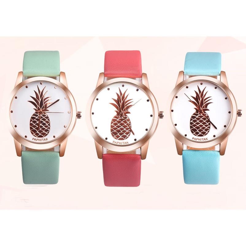 PAPHITAK femmes hommes ananas Faux cuir analogique montre à Quartz L8243