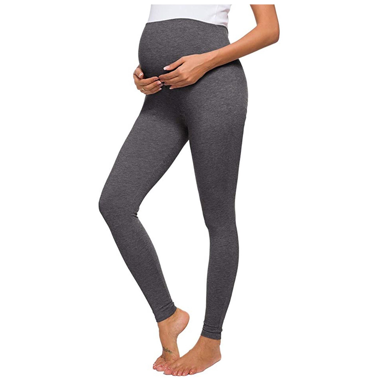 Vrouwen Effen Kleur Zwangere Moederschap Leggings Naadloze Yoga Broek Oefening Effen Kleur Broek Tretch Zwangerschap Broek #40: Dark  Gray / L