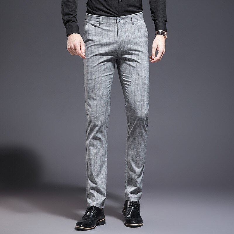 Mannen Broek Grijs Check Mannen Pak Broek Zomer Dunne Gedeelte Mannen Business Casual Broek Mode Mannen broek