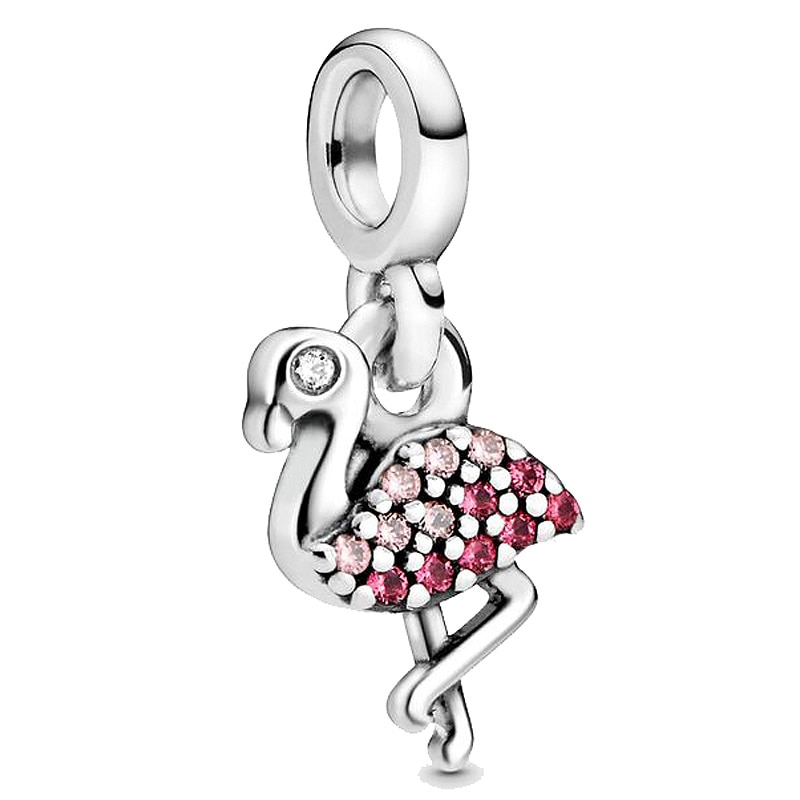 abalorio de plata de ley 925, colgante mi flamenco rosa con cristales Me, cuentas colgantes, pulsera ajustable, joyería DIY