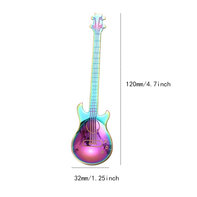 1PC Kitchen Stainless Steel Guitar Coffee Spoon Dessert Cutlerys Teaspoon Colorful Tea Spoon Coffee Accessorie: G192962B
