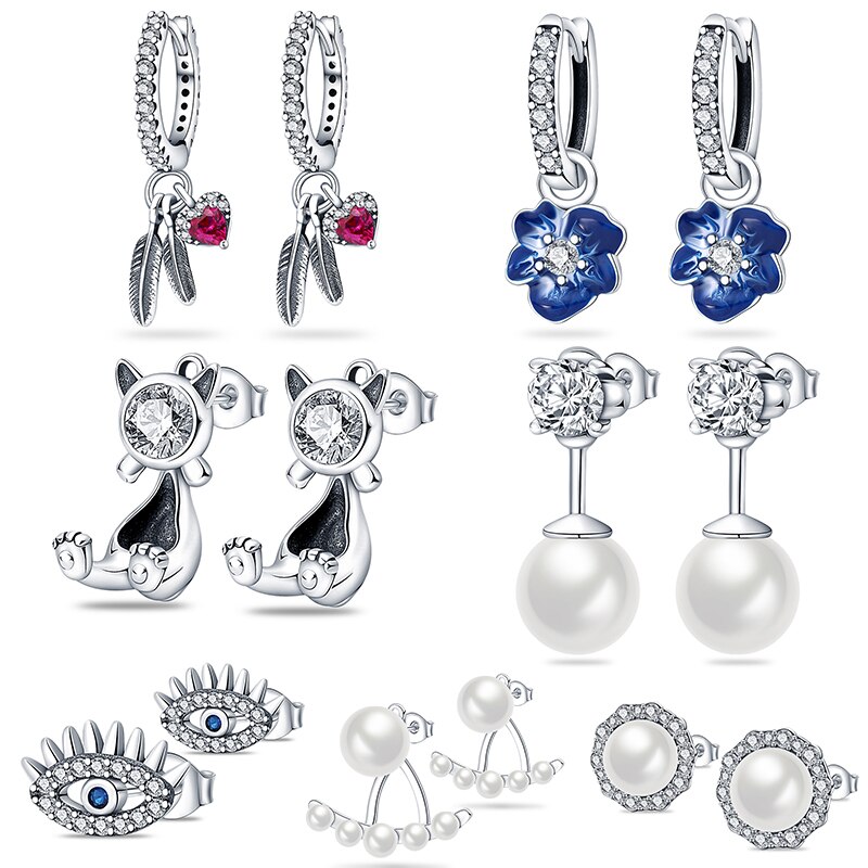 2022 popular blue pearl and leaf earrings , 100% 925 sterling silver, suitable for women's jewelry