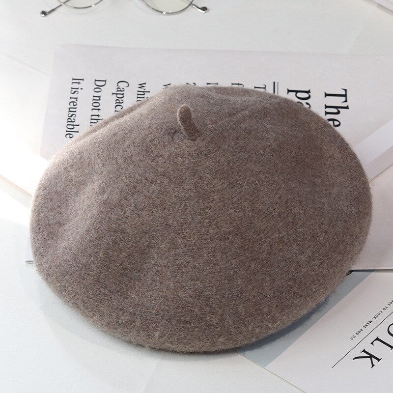 Japanse Herfst Winter Koreaanse Mode Wol Baret Vrouwen Hoed Retro Wollen Schilder Hoed Britse Art Bud Hoed Vrouwen barette Hoed: Khaki