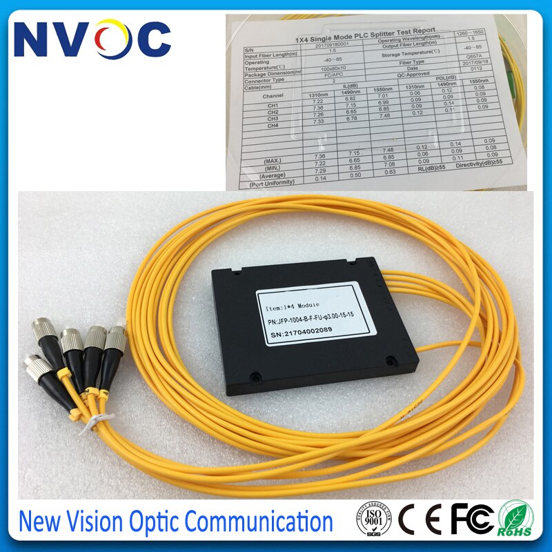 GPON FTTH 1x4 ABS Doos 2.0mm, 1M FC/APC Fiber Optische PLC Splitter Module, 1*4 FC/APC Fiber Optische PLC Splitter