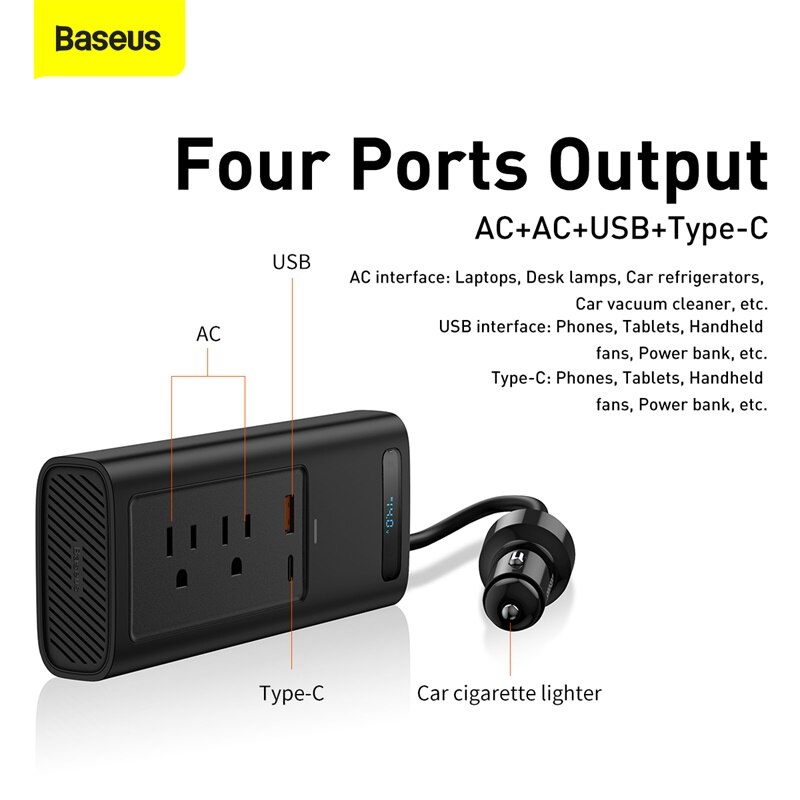 Baseus 150W Auto Omvormer Ac Dual Port Universele 12V Outlets Voor Auto Stofzuiger Heater Auto-Oplader adapter Voor Telefoons Tabletten