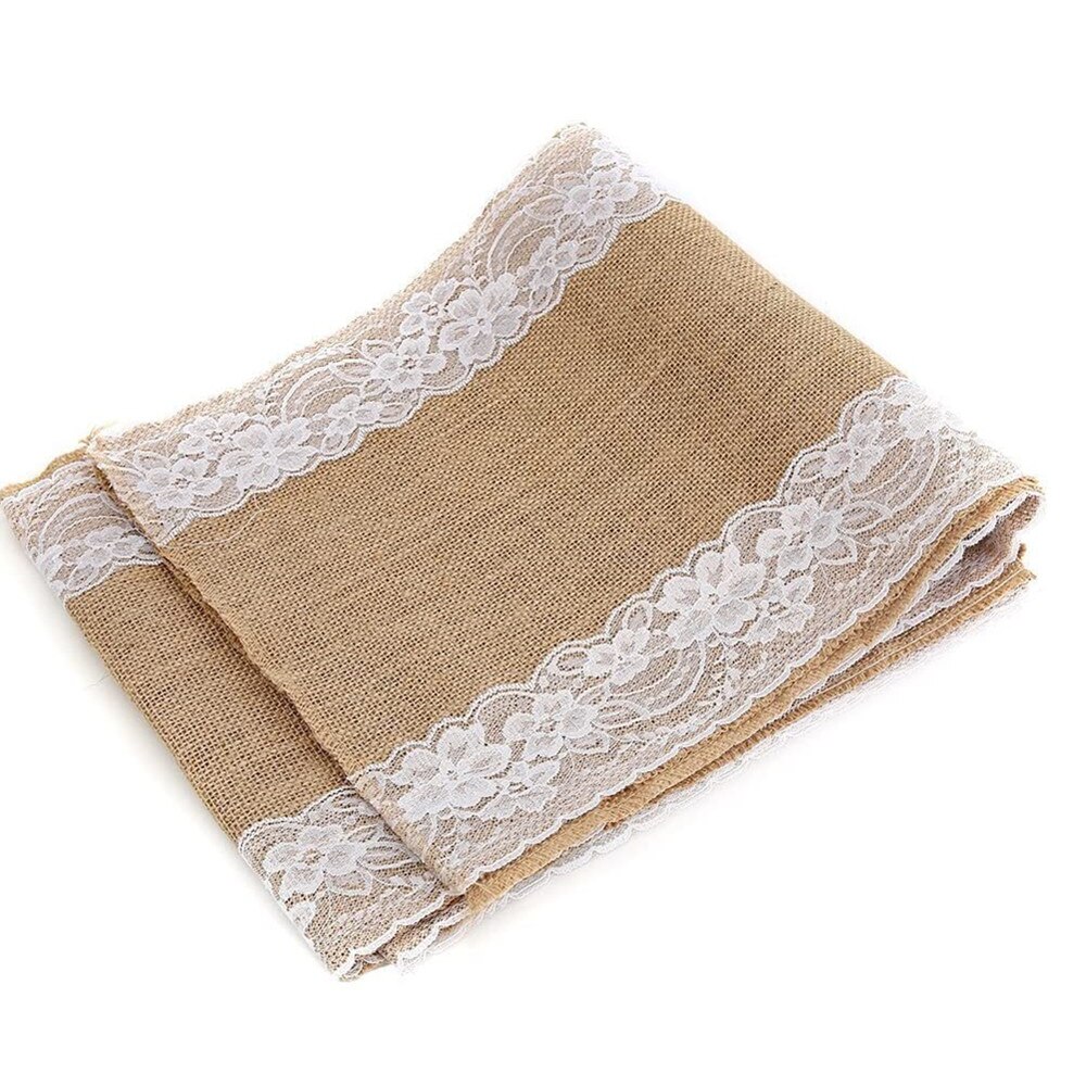 Jute säckväv spets hessian bordslöpare 30 x 275cm vintage evenemang festtillbehör spets bordslöpare för bröllopstillbehör  aa7921