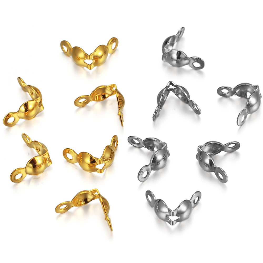 100 unids/lote conector de acero inoxidable cierre cadena de bolas extremo engarzado conector de tapa de cuentas para hacer joyería hallazgos componente DIY