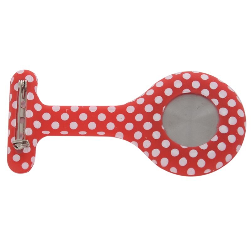Rood Witte Stippen Patroon Siliconen Verpleegkundigen Broche Tunic Fob Zakhorloge Roestvrij Wijzerplaat