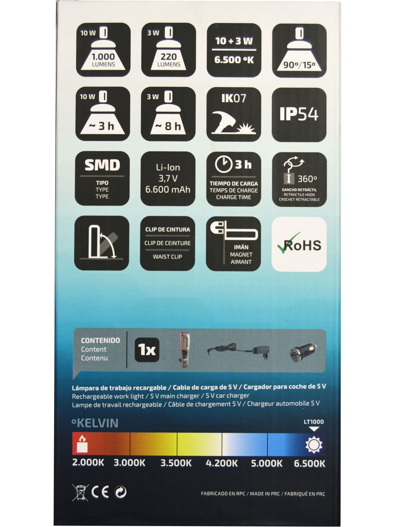 Lámpara de trabajo multifunción recargable KLK Light LT100 - LT1000
