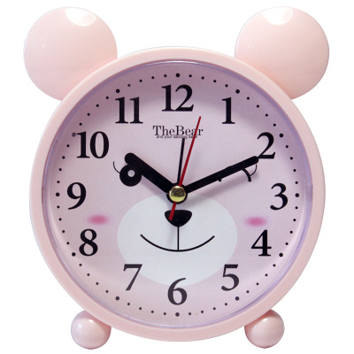 Horloge de chevet pour enfants | Rose, violet, vert, jaune, Portable, classique, silencieux, joli ours, créative: Rose