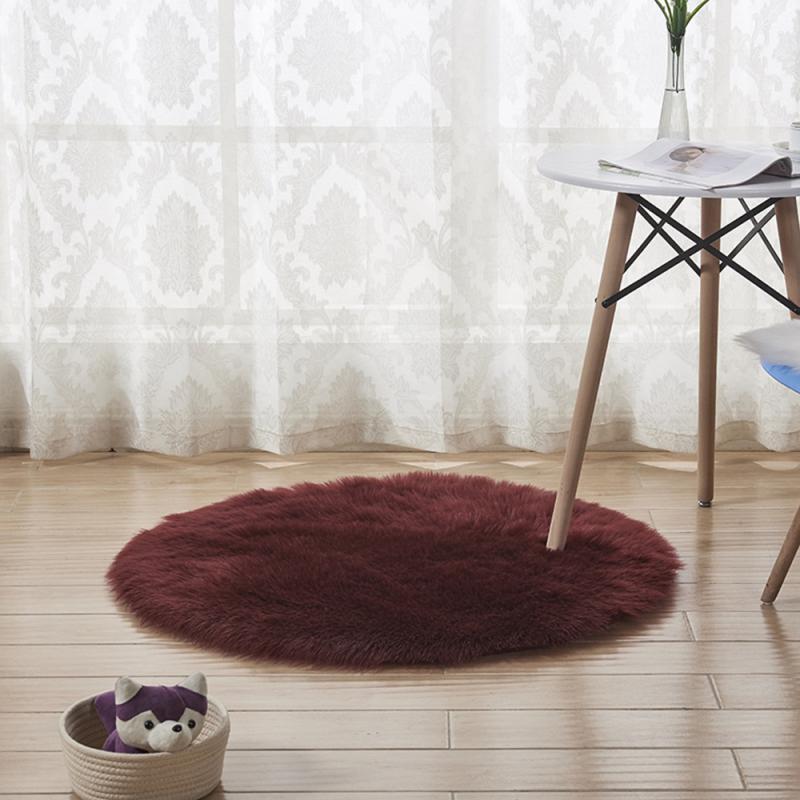 Shaggy Tapijt Wol Faux Pluizige Mat Kunstmatige Schapenvacht Harige Mat Ronde Tapijt Geen Pluisjes Tapijt Voor Slaapkamer Woonkamer Decor 30*30Cm: Wine red
