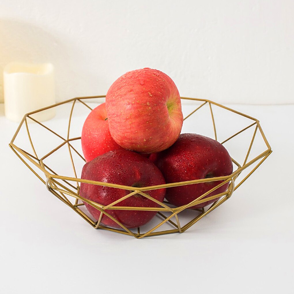 Gewebter Obstkorb aus Eisengeflecht, Küchenarbeitsplatte, Obstschale, Gemüse, dekorativer Halfter – Gold