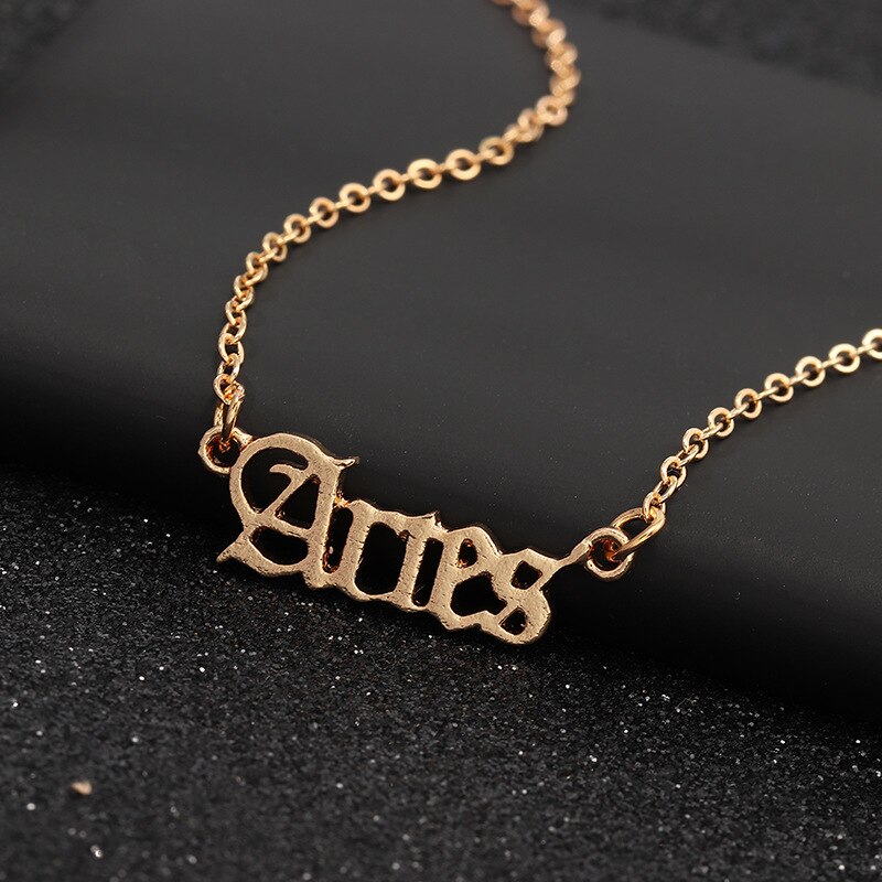 Zodiac Alphabet Necklace Creativity European Girls Twelve Constellation Alloy English Letter Necklaces Jewelry For Women: NZ1526Aries