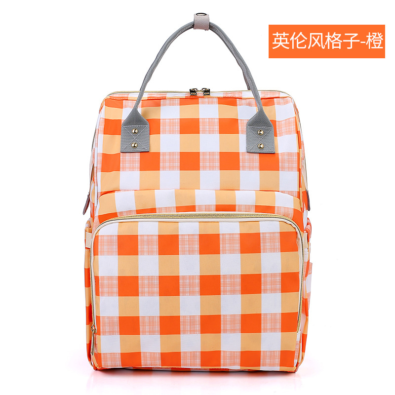 Sac à couches multifonctionnel grande capacité main momie sac soins infirmiers Portable mère sac maman sac: England Plaid Orange