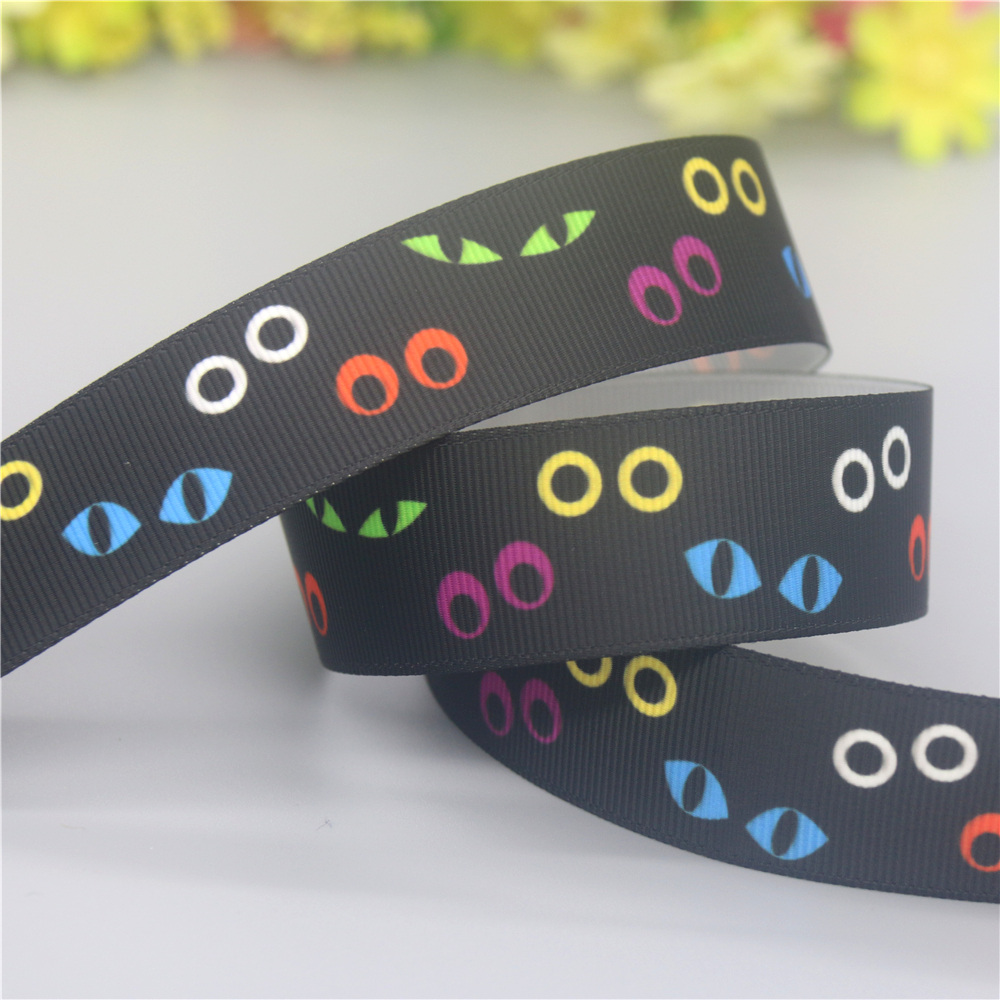 DUWES 50yards Halloween Printed Grosgrain Ribbon Accessories Material Headwear Decoration DIY Sewing Craft D2178: black / L