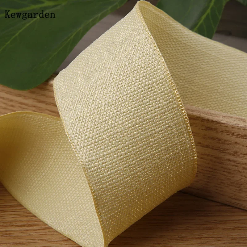 Kewgarden 40mm 1,5 "cinta de lino y algodón DIY lazos para el cabello accesorios de costura cinta hecha a mano manualidades 10 yardas: Amarillo claro