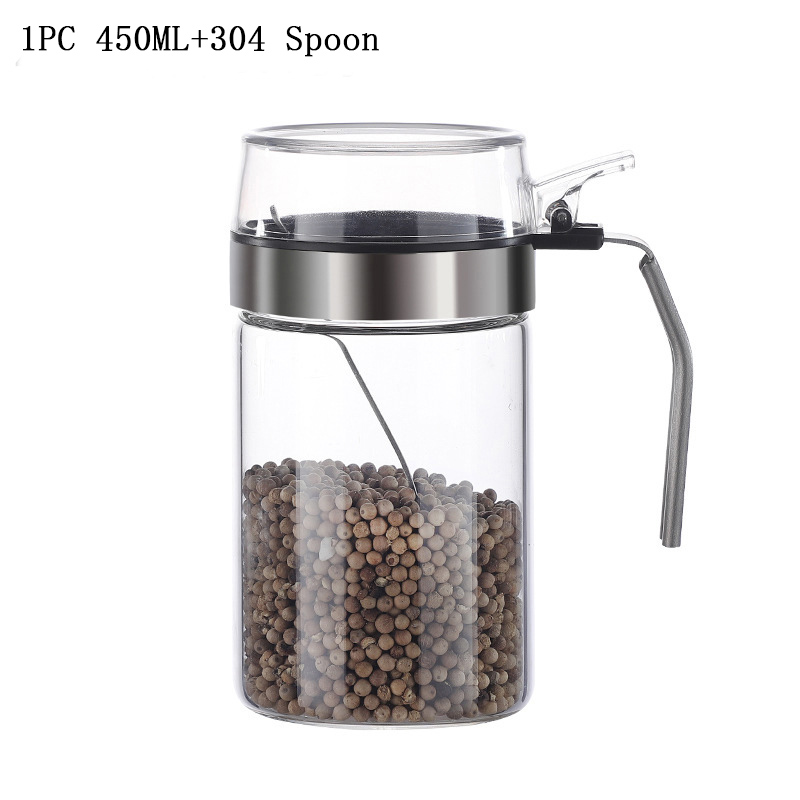 Yomdid Kruiden Pot Glazen Fles Kruiderij Opbergdoos Zout Peper Suiker Aroma Container Met Pp Deksel Keuken Benodigdheden: 450ml