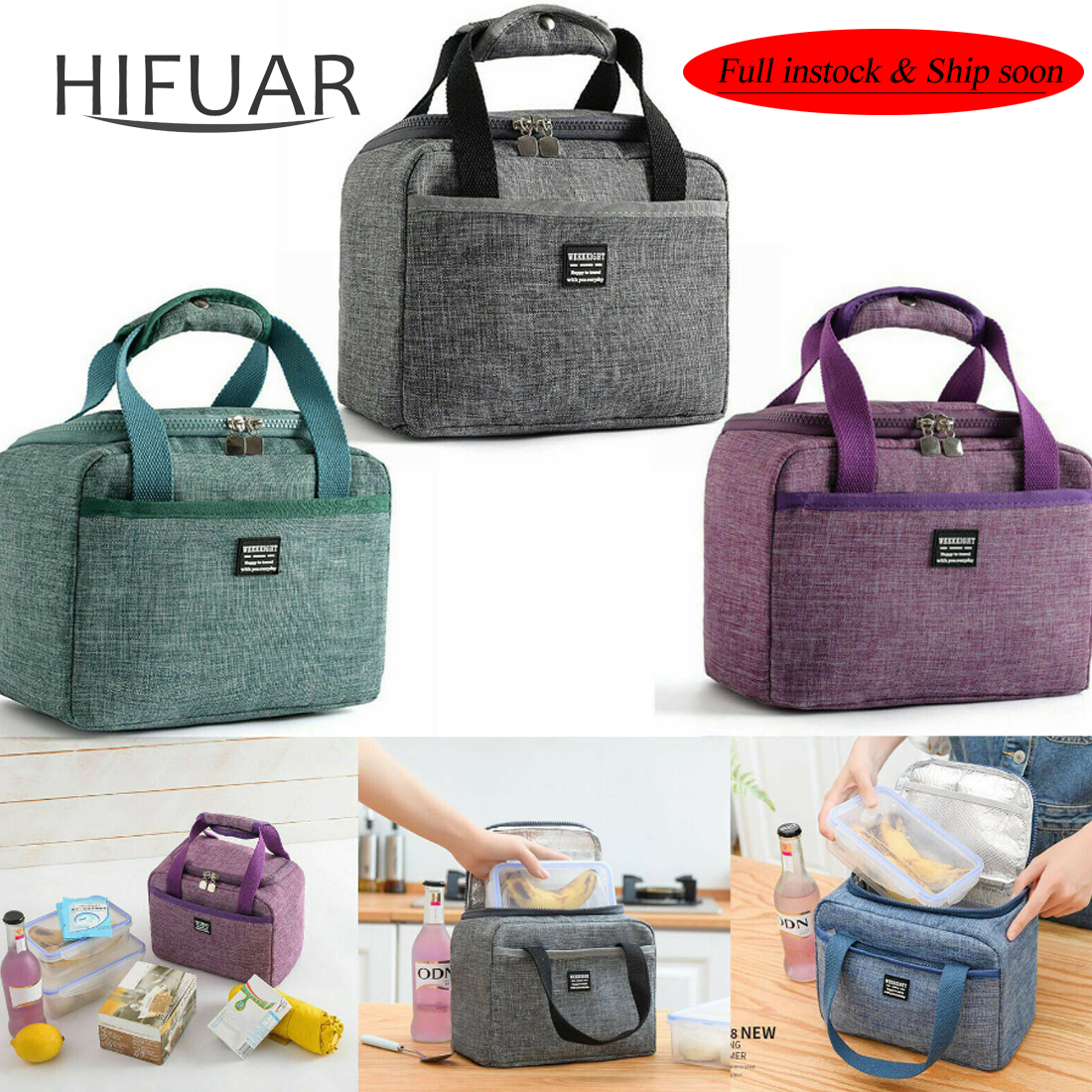 Portable Lunch Bag Thermal Insulated Lunch Box Tote Cooler Handbag Bento Pouch Dinner Container School Food Storage Bags