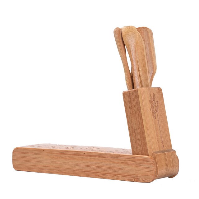 Kit d'ustensiles à thé en bambou chinois, pince à thé/cuillère à thé/aiguille à thé/cannister/entonnoir à thé, cuillère à thé, 21x6x3cm
