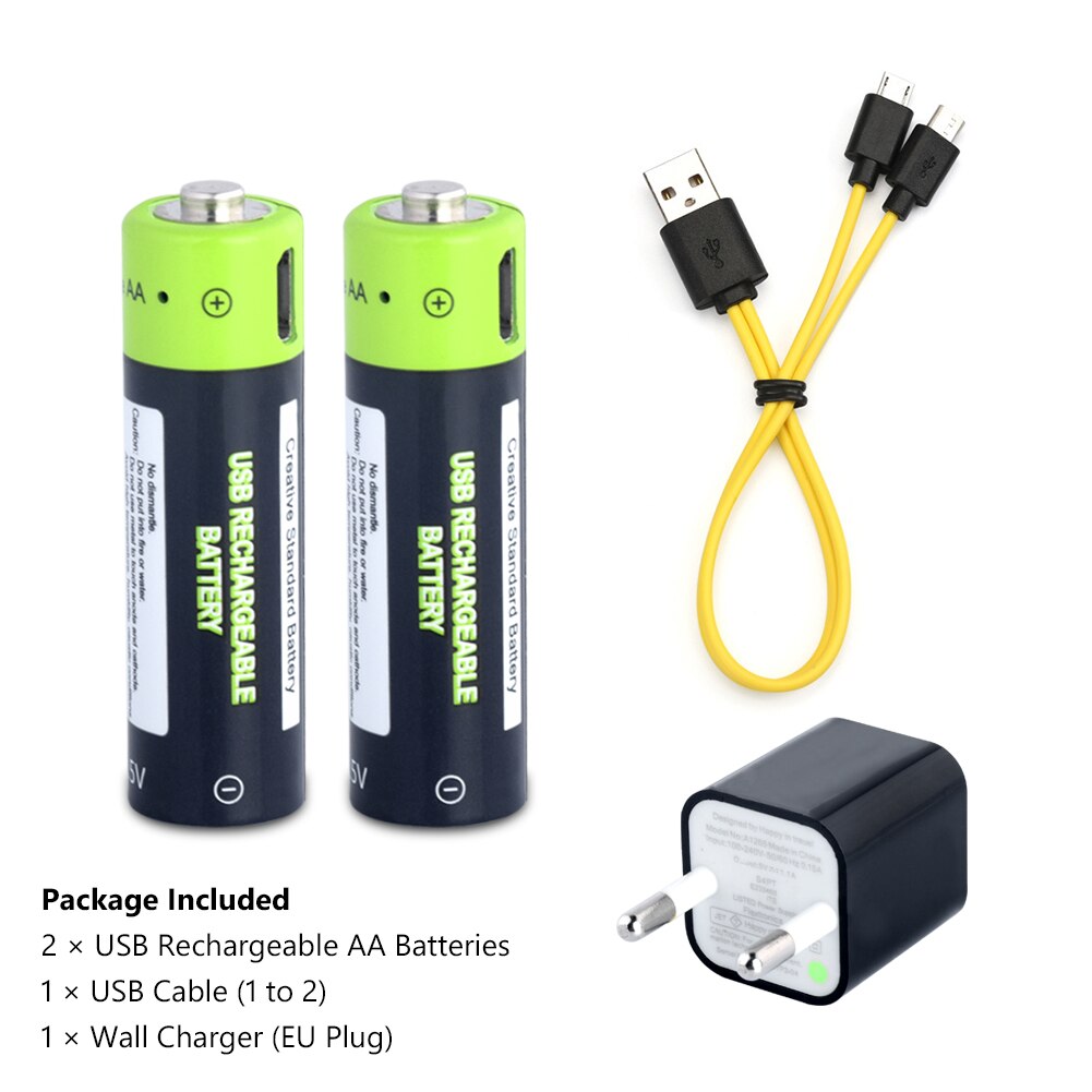 Aa Batterij 1.5V Lithium 1700Mah Aa Usb Li-Ion Batterij 1.85Wh Li-Polymeer Met Usb Oplaadbare + Usb kabel Charger Kit Voor Klokken: 2x battery EU plug