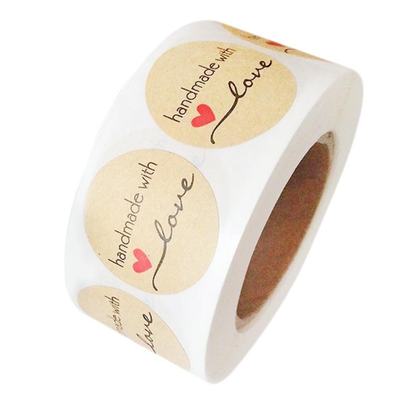 500 Labels/Roll Handmade Cake Packaging Sealing Label Kraft Sticker Baking DIY Stickers Scrapbooking Baking Decoration: D