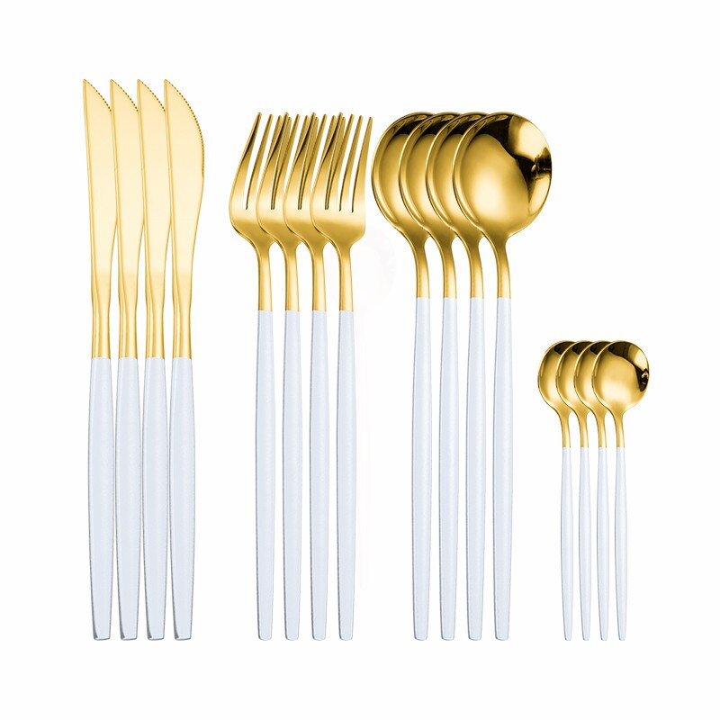 Stainless Steel Tableware Rose Gold Cutlery Set Fork Spoon Knife Set Stainless Steel Dinner Set of Spoons and Forks Eco Friendly: white gold 4sets
