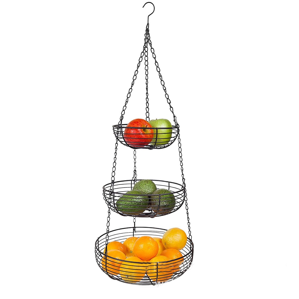 Christmas Decor 3 Tier Wire Hanging Fruit Basket Home Kitchen Metal Vegetable Storage Organizer Basket 3-Layer Baskets #20
