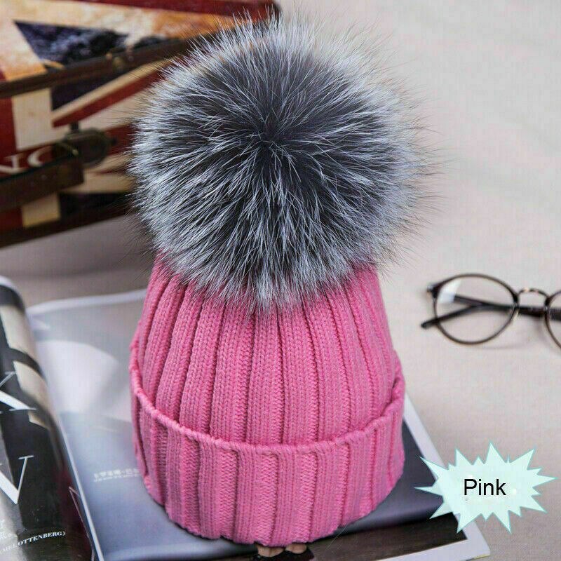 Kvinner pels pom pom ball strikk vinter varm hekle posete boble lue lue beret ski lokk varm