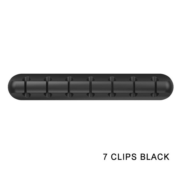 Cable holder for cable organizer silicone USB cable winder desktop tidy management clip mouse earphone cable organizer: black-7clips