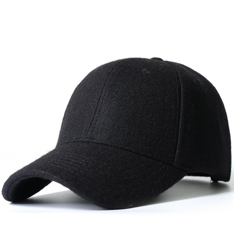 Sombrero grande de lana con Cierre trasero para hombre, gorra de béisbol de talla grande, estilo Snapback, cálido, otoño e invierno, 50-60cm, 60-64cm: Black / 55-60cm